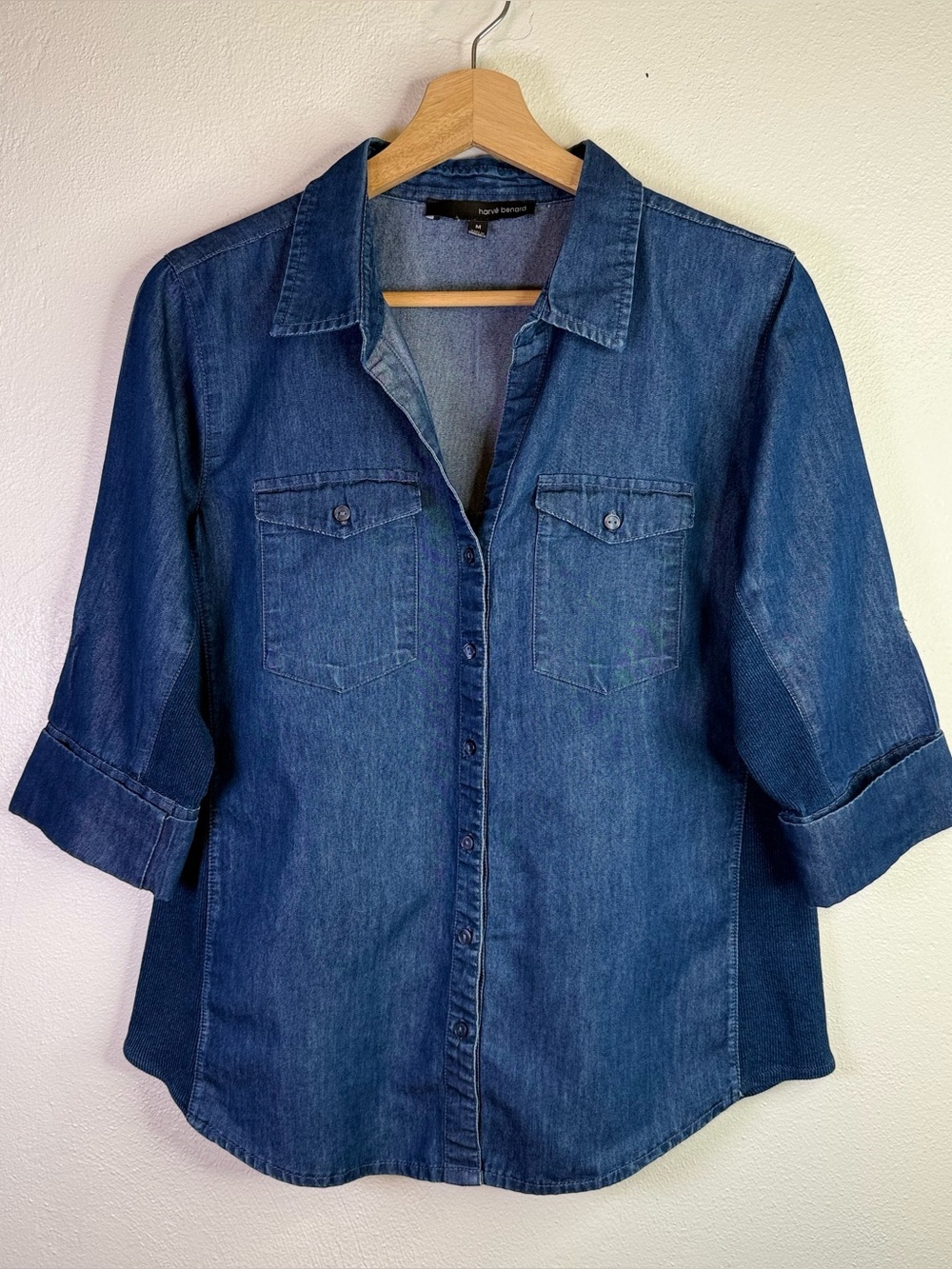 Harve Benard Dark Blue Denim Button Down Cotton Western Shirt Women's Medium